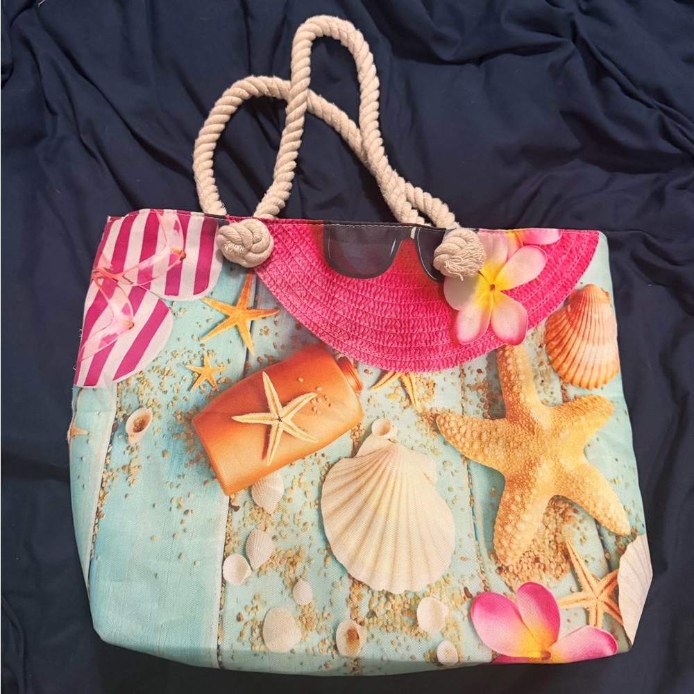 Turks & Caicos Boutique Beach-Themed Tote Bag with Rope Handles and Zipper